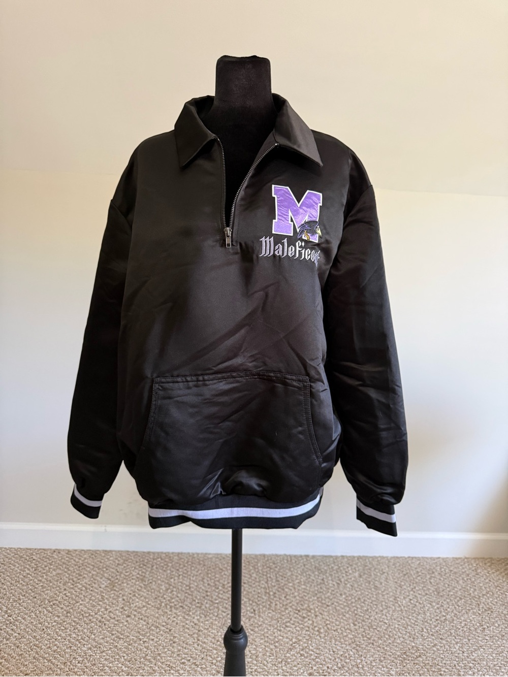 NWT Disney Villains Maleficent Satin Varsity Jacket Medium Black Purple Dragon